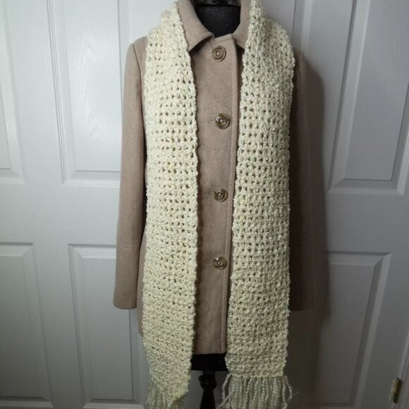 Cream White Scarf 90x5.5 Long Muffler Chunky Handmade Crochet Hand Knit USA NWT - Picture 2 of 6